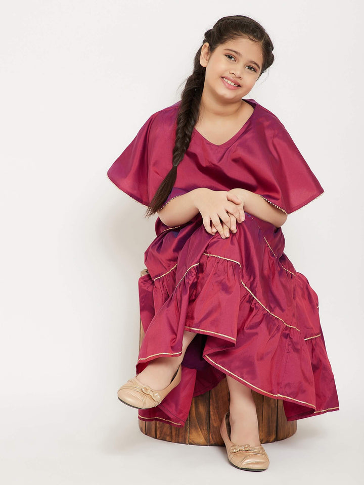 Girl's Maroon Solid Layered Dress StyloBug