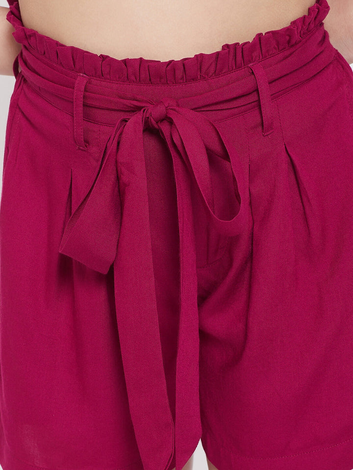 Girl's Maroon Solid Top with Shorts StyloBug
