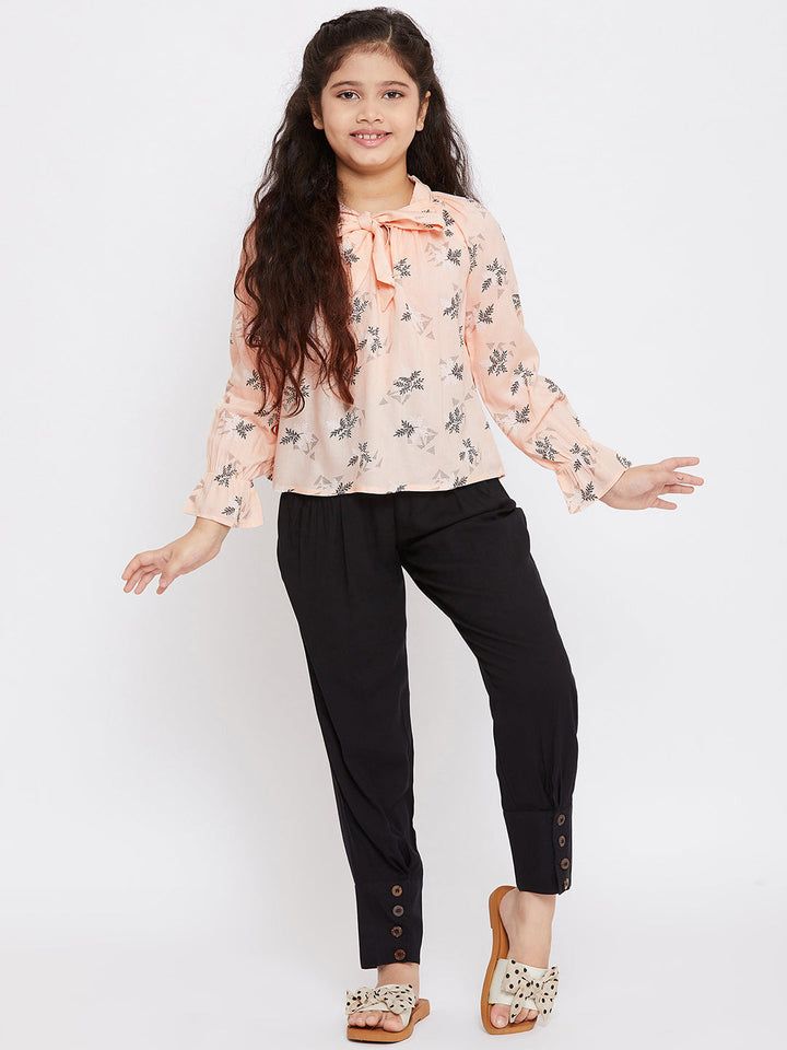 Girl's Peach Printed Top with trousers Pant StyloBug