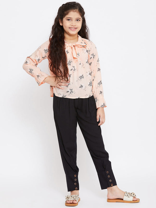Girl's Peach Printed Top with trousers Pant StyloBug