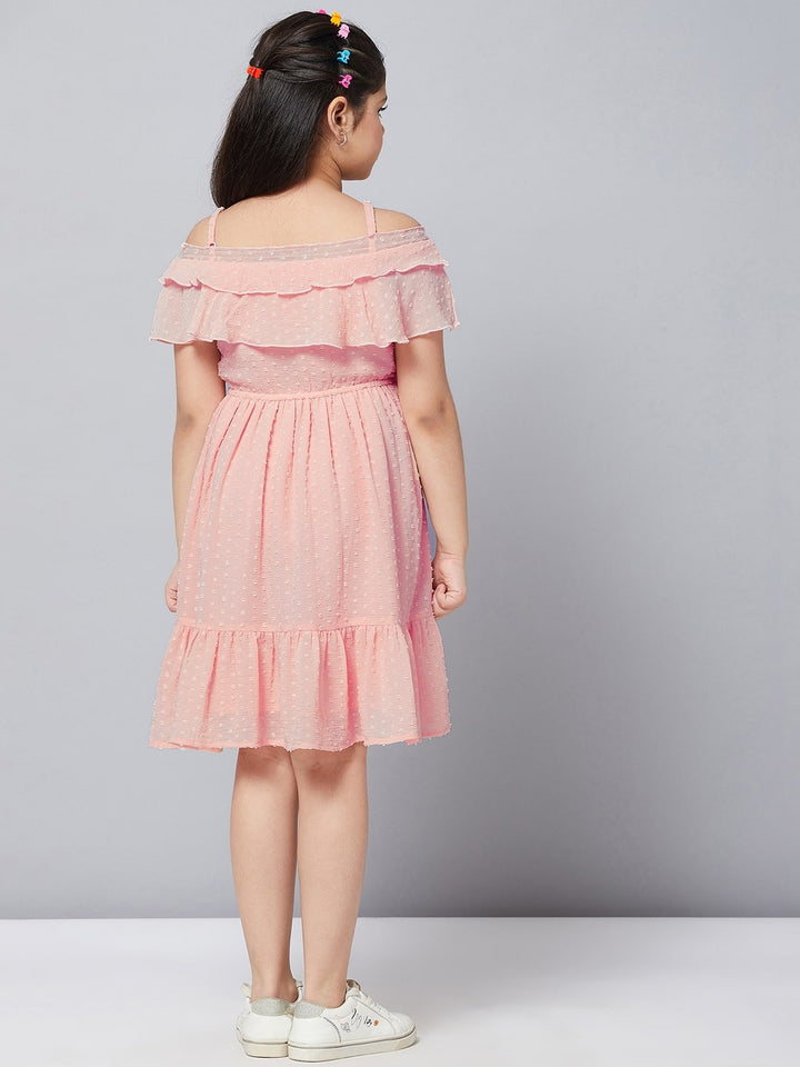Girl's Peach Solid A Line Dress StyloBug