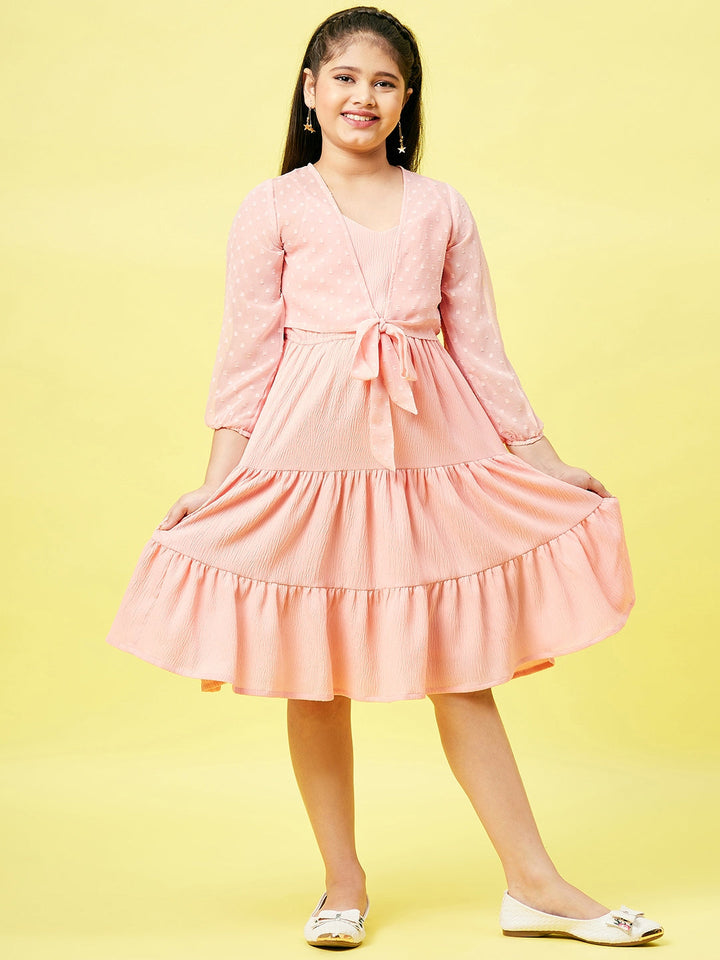 Girl's Peach Solid Fit & Flare Dress StyloBug