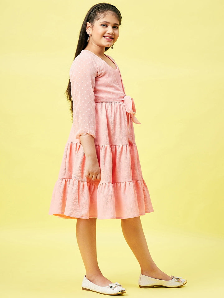 Girl's Peach Solid Fit & Flare Dress StyloBug
