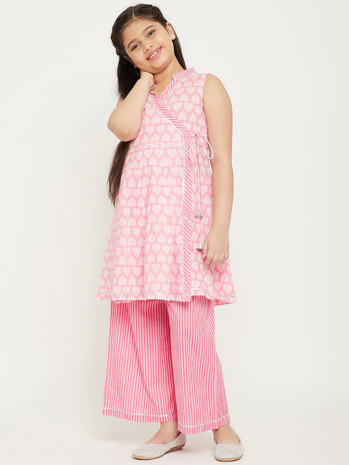 Girl's Pink Printed Kurti with Plazzo StyloBug