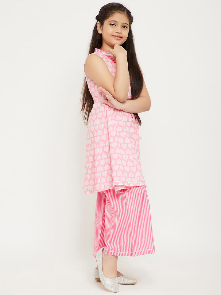 Girl's Pink Printed Kurti with Plazzo StyloBug