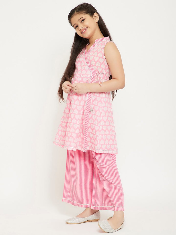 Girl's Pink Printed Kurti with Plazzo StyloBug