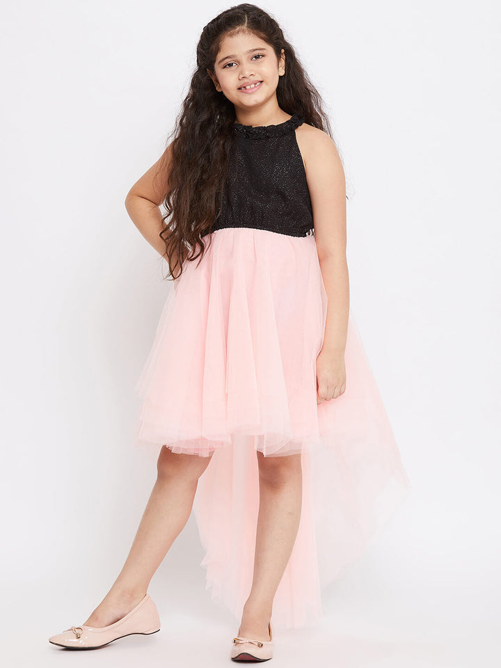 Girl's Pink Printed Layered Dress StyloBug