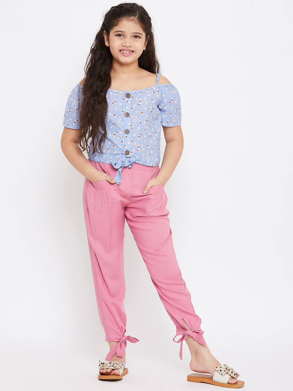 Girl's Pink Printed Top with trousers Pant StyloBug