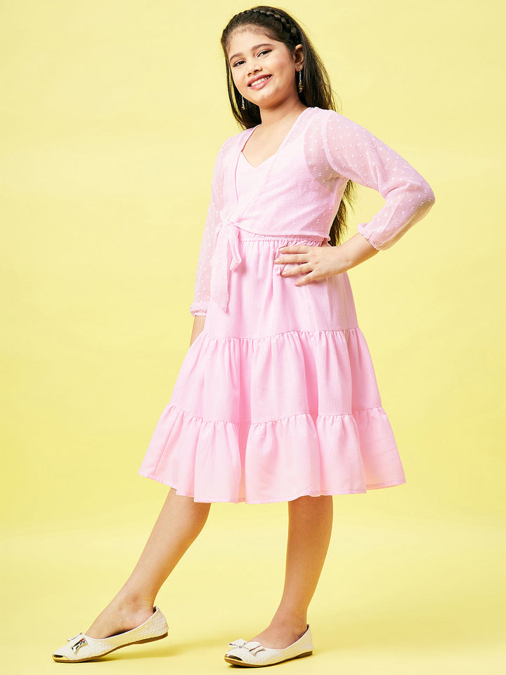 Girl's Pink Solid Fit & Flare Dress StyloBug