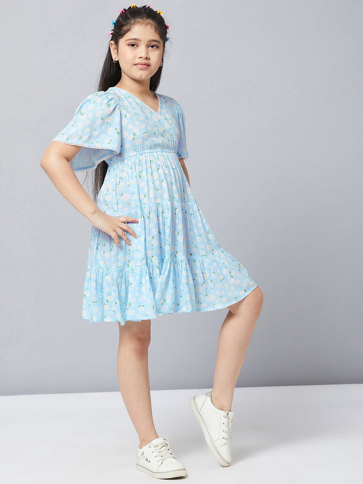 Girl's Printed Dress - Blue StyloBug