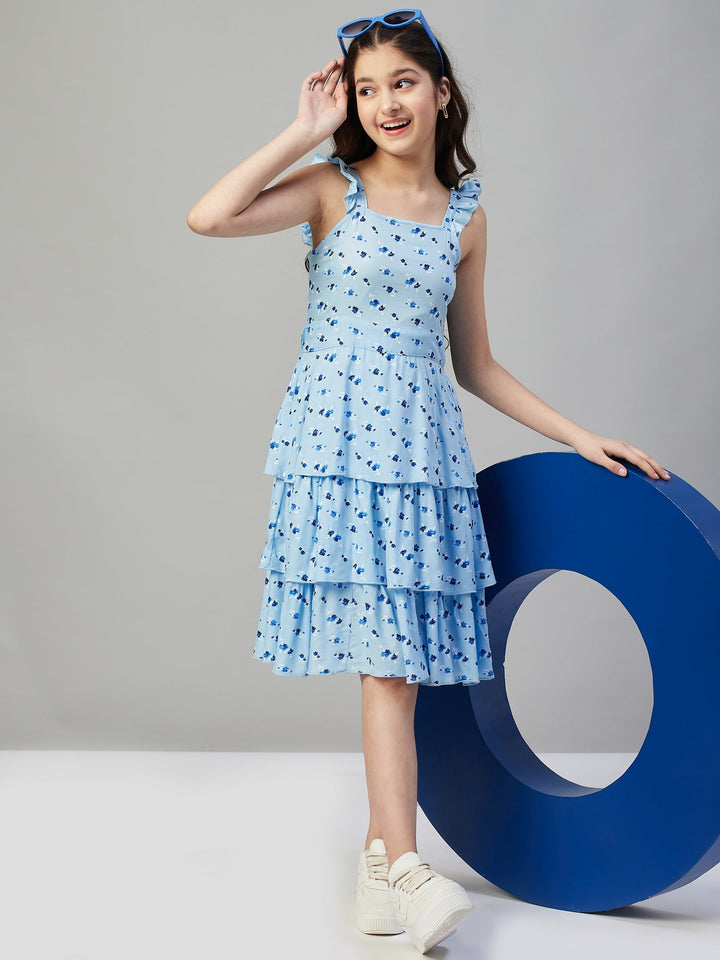 Girl's Printed Dress - Blue StyloBug