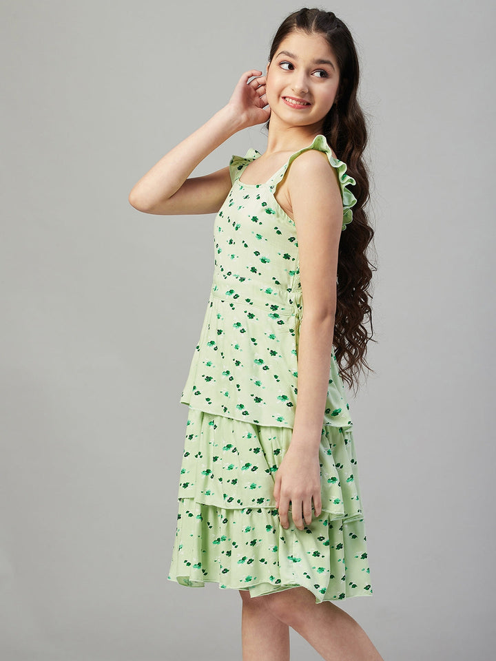 Girl's Printed Dress - Green StyloBug