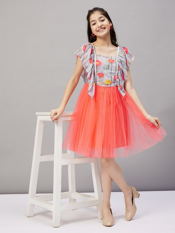 Girl's Printed Dress - Orange StyloBug