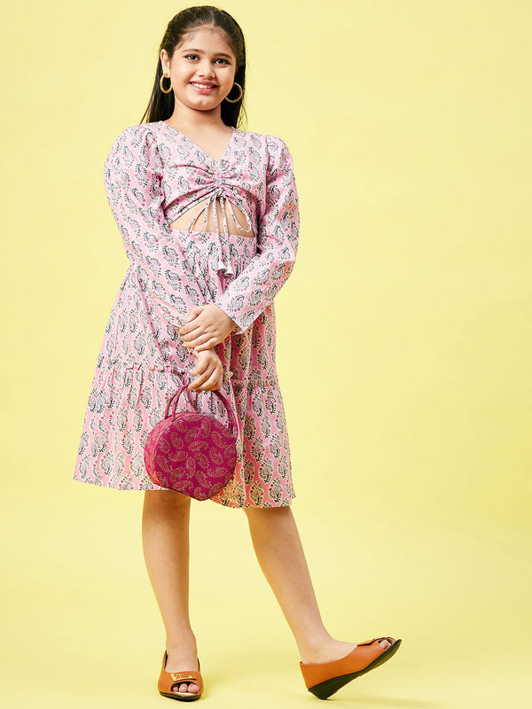 Girl's Printed Dress - Pink StyloBug