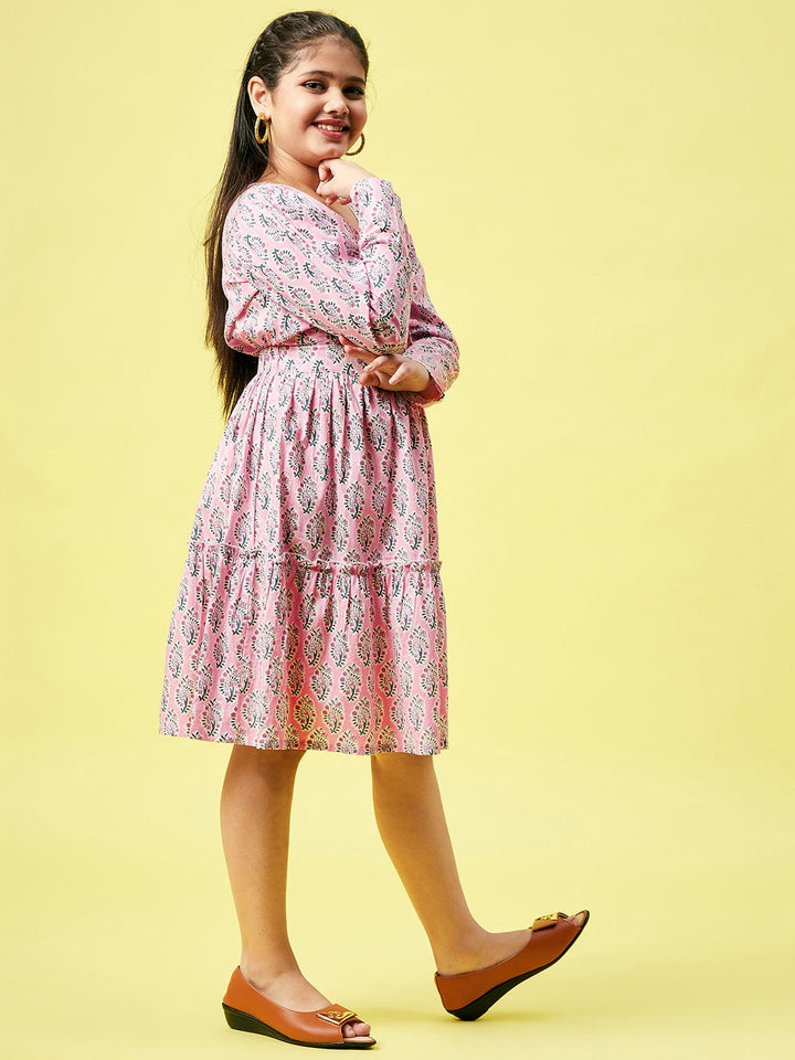 Girl's Printed Dress - Pink StyloBug