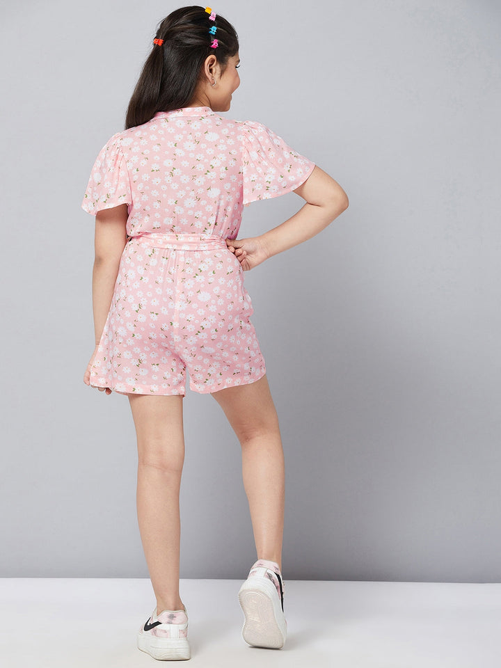 Girl's Printed Jumpsuit - Peach StyloBug