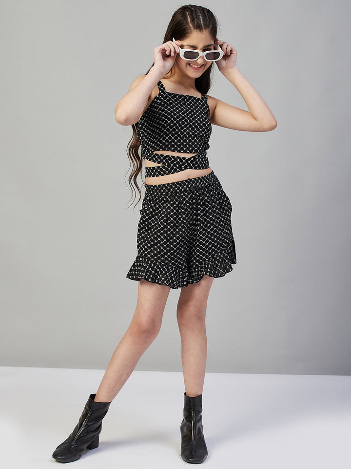 Girl's Printed Top with Shorts - Black StyloBug