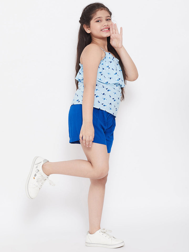 Girl's Printed Top with Shorts - Blue StyloBug