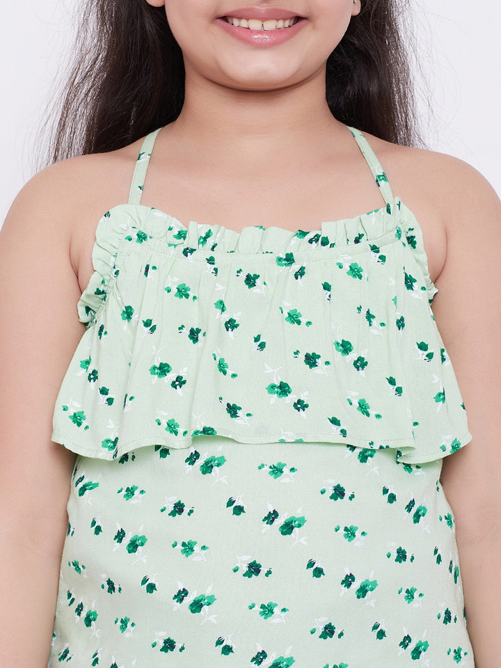Girl's Printed Top with Shorts - Green StyloBug