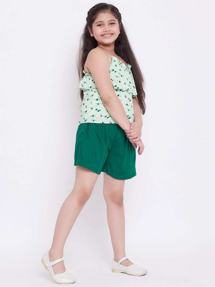 Girl's Printed Top with Shorts - Green StyloBug