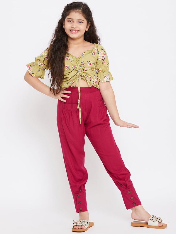 Girl's Printed Top with trousers Pant - Green StyloBug