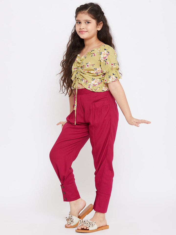 Girl's Printed Top with trousers Pant - Green StyloBug
