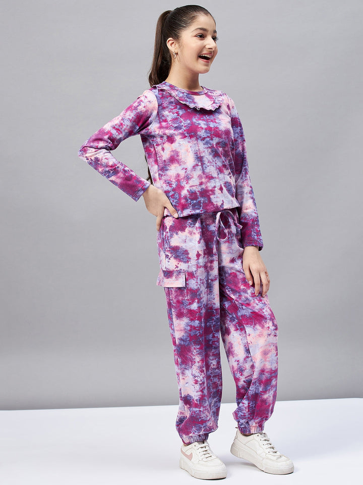 Girl's Printed Top with trousers Pant - Purple StyloBug