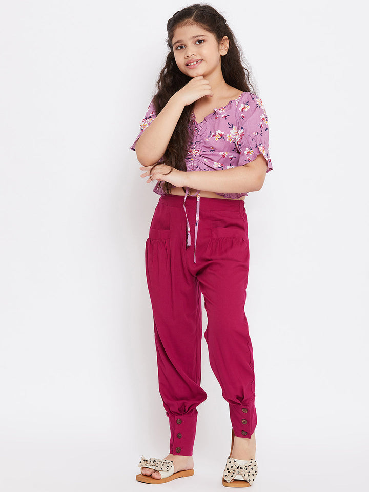 Girl's Printed Top with trousers Pant - Purple StyloBug