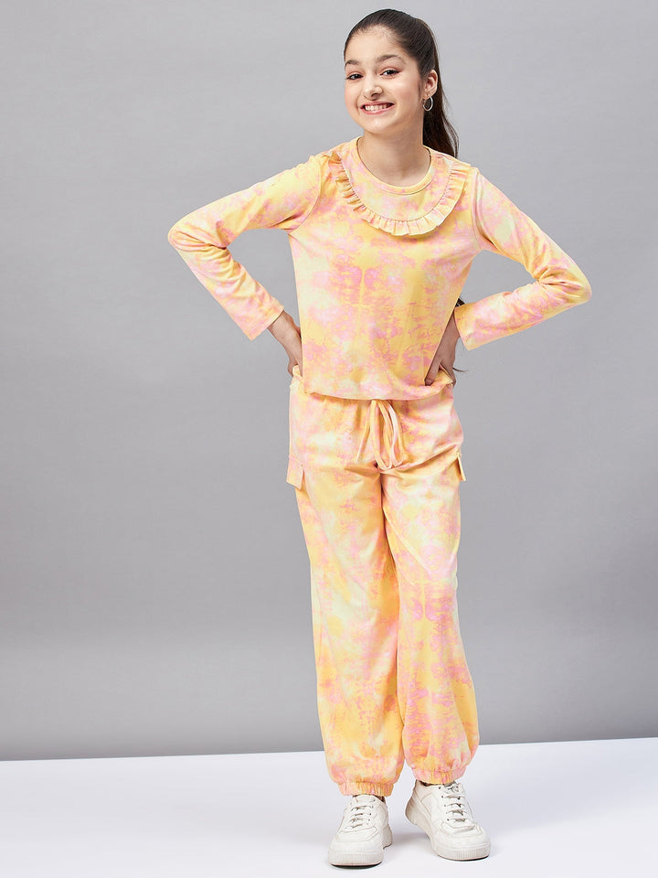 Girl's Printed Top with trousers Pant - Yellow StyloBug