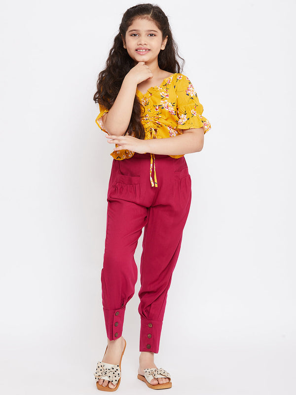 Girl's Printed Top with trousers Pant - Yellow StyloBug