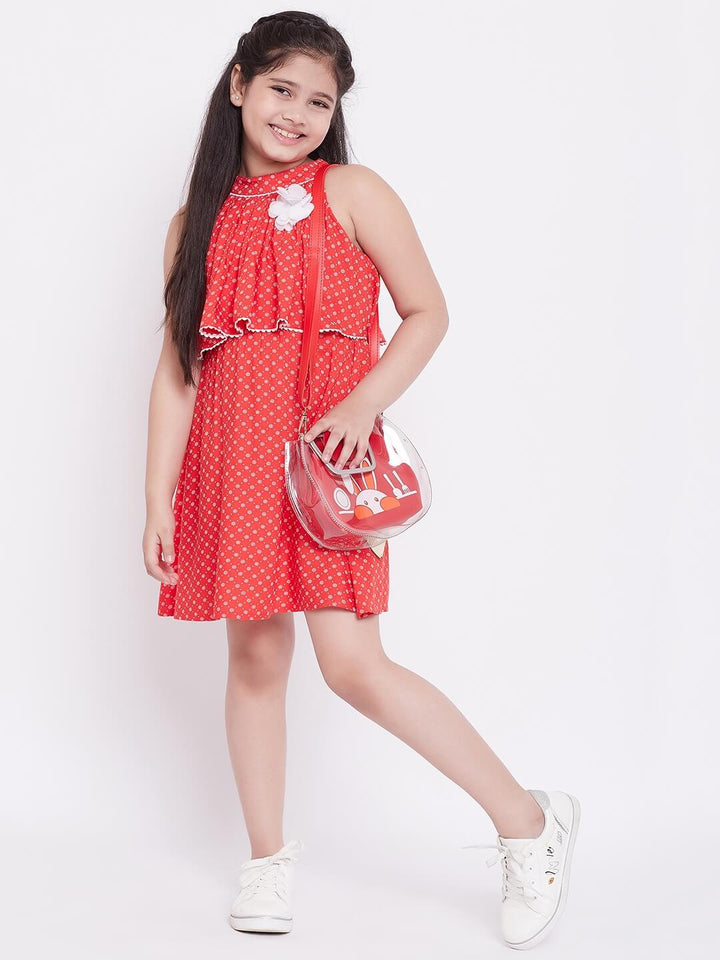 Girl's Red Printed Dress StyloBug