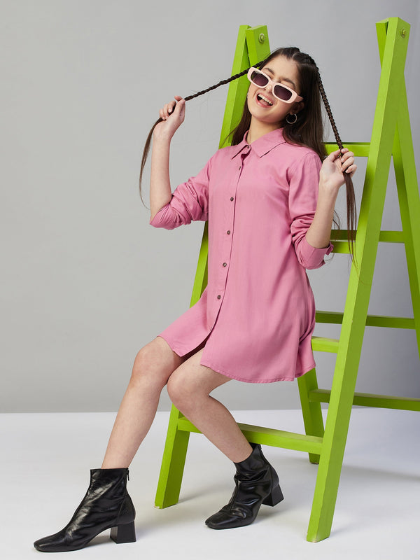 Girl's Solid Dress - Pink StyloBug