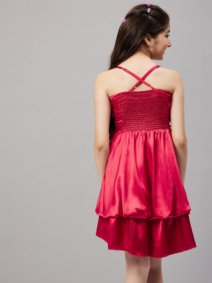 Girl's Solid Dress - Red StyloBug