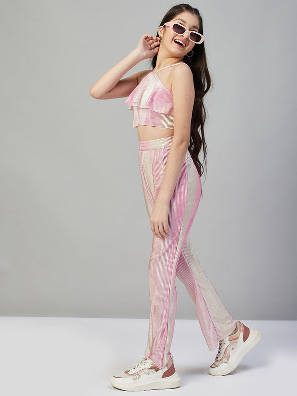 Girl's Solid Top With Pant - Pink StyloBug