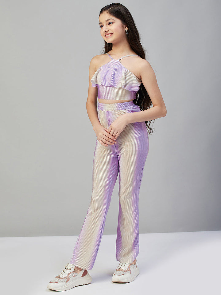 Girl's Solid Top With Pant - Purple StyloBug