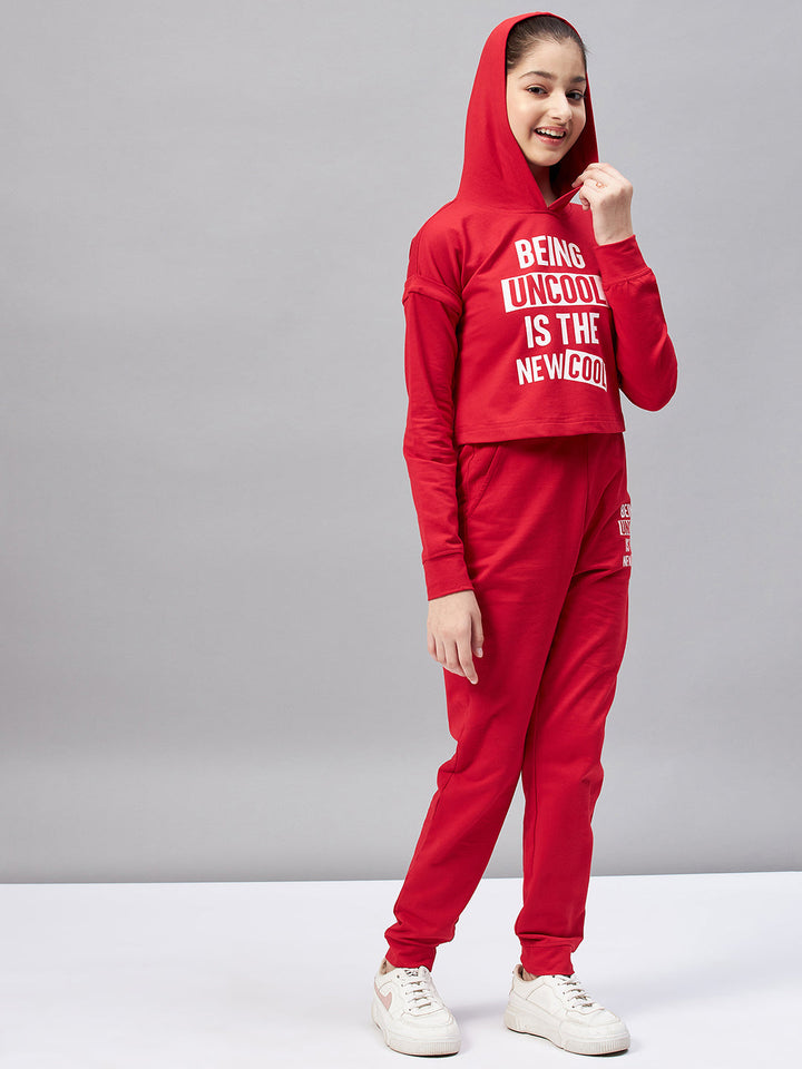 Girl's Solid Top with Track Pant - Red StyloBug
