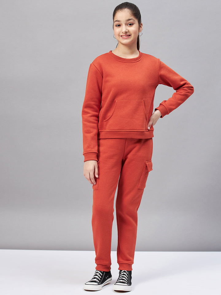 Girl's Solid Top with Track Pant - Rust StyloBug