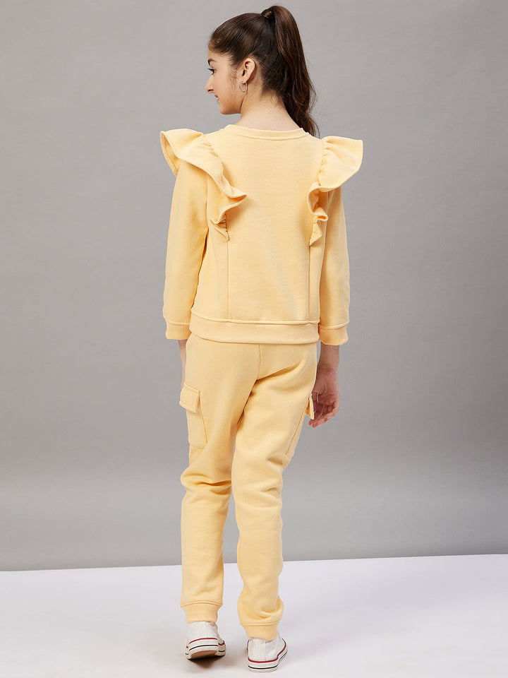 Girl's Solid Top with Track Pant - Yellow StyloBug
