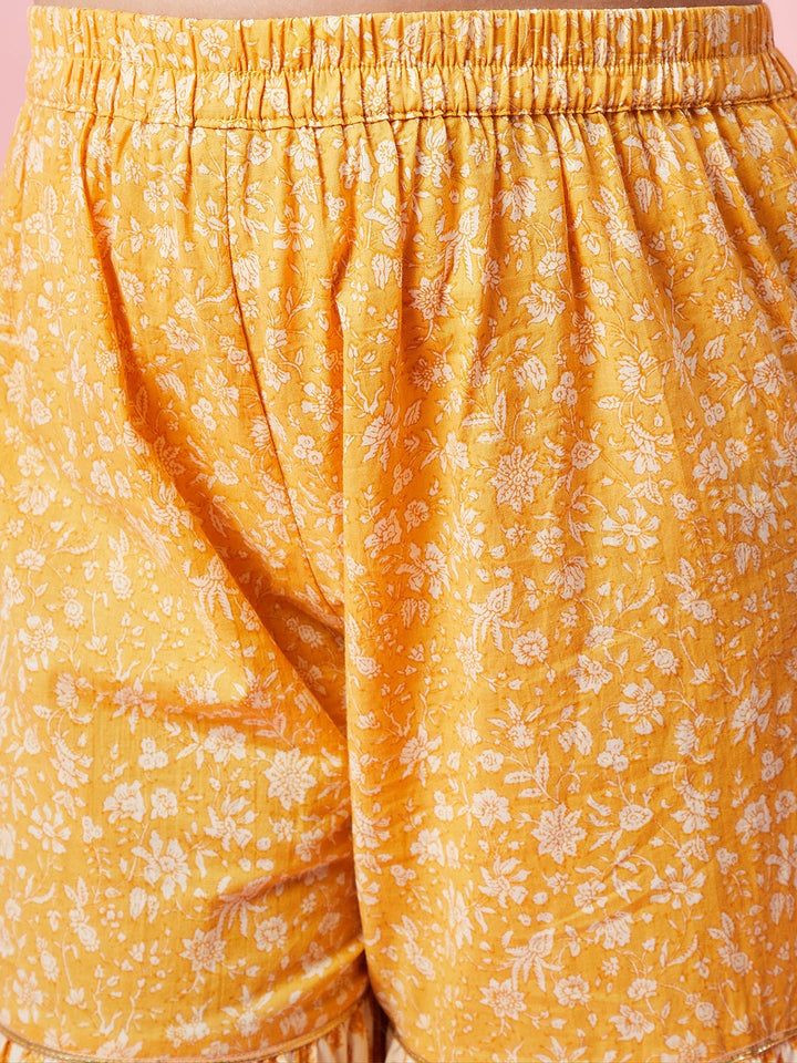 Girl's Yellow Printed Layered Kurti Set StyloBug