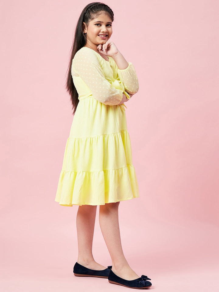 Girl's Yellow Solid Fit & Flare Dress StyloBug