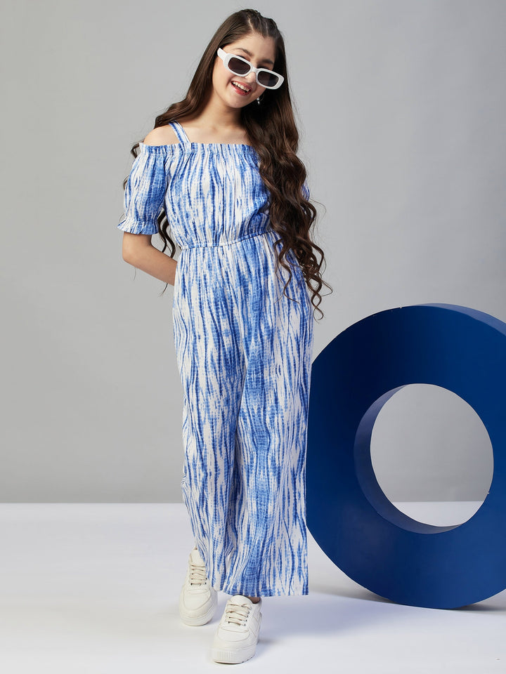 Girls Printed Jumpsuits - Blue StyloBug