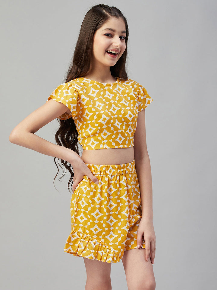Girls Printed Top with Shorts - Yellow StyloBug