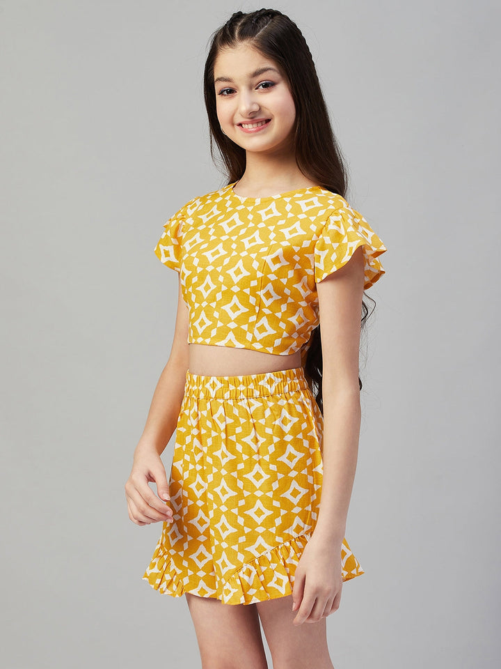 Girls Printed Top with Shorts - Yellow StyloBug