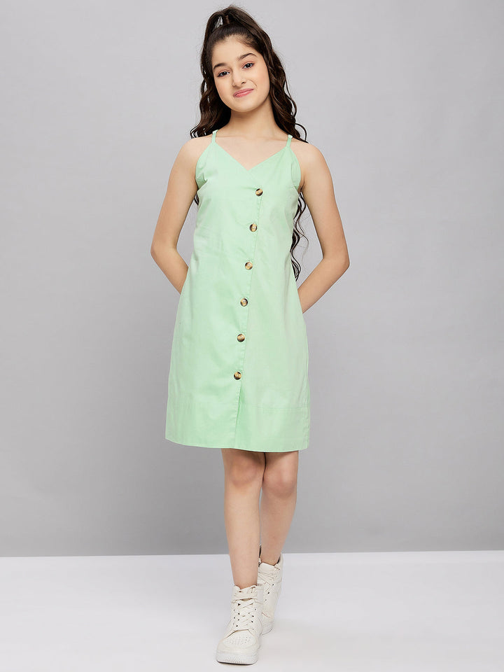 Girls Solid Dresses - Green StyloBug