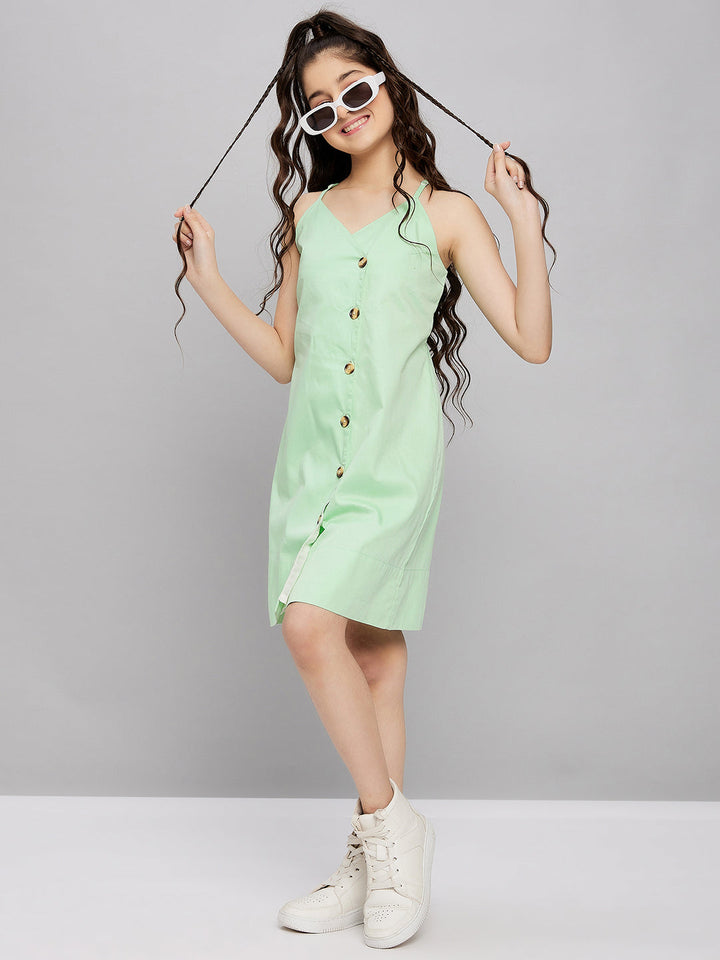 Girls Solid Dresses - Green StyloBug
