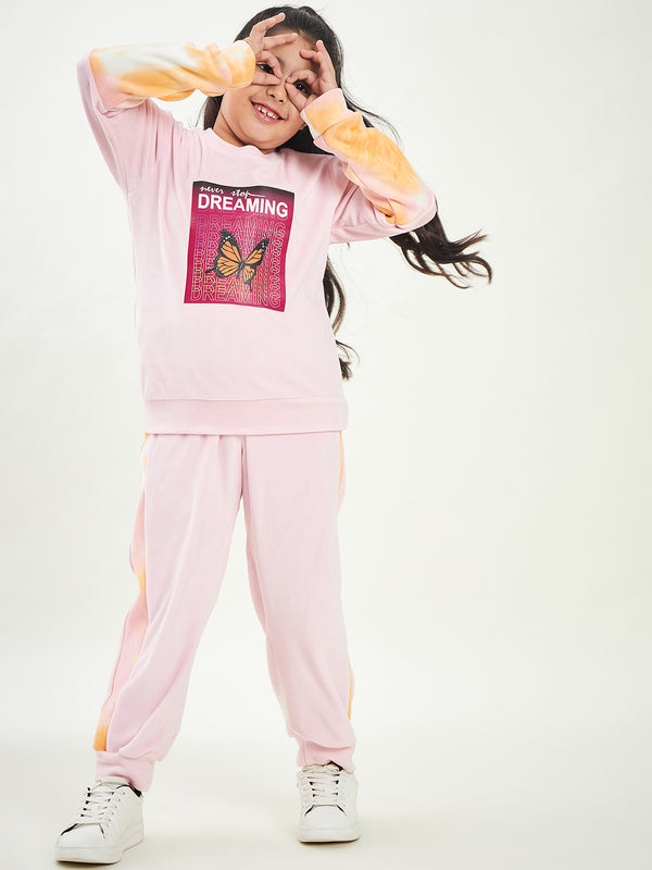 StyloBug Girls Full Length Placement print Clothing Set  - Pink